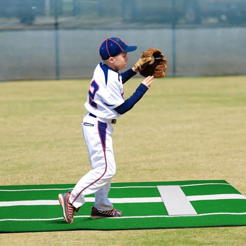 Tinideya Softball Pitching Mat Softball Pitching Rubber Baseball Pitchers Mound Antifade Antislip Pitchers Mound with Pitching Throwing Plate for Indoor Outdoor Pitching Practice (Green,8' x 3')