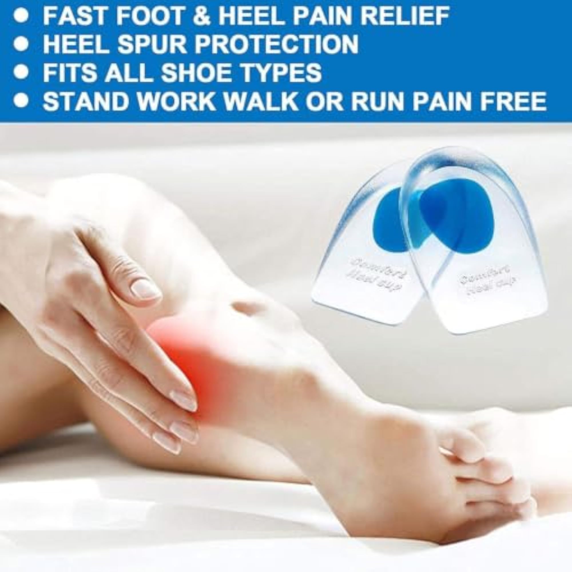 Gel Silicone Heel Cups for Pain Relief, 1 Pair