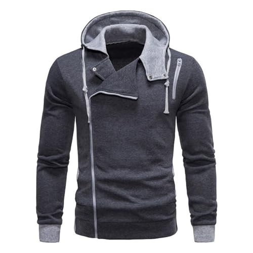 Men's Casual Long Sleeved Diagonal Zippered Hip-hop Hoodie Overshirt