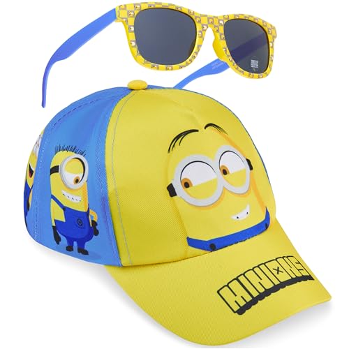 Minions Gorra Infantil Ajustable y Gafas de Sol UV 400, Conjunto Verano Niño Accesorios Ligero y Cómodo para Uso Diario (Amarillo Minions)