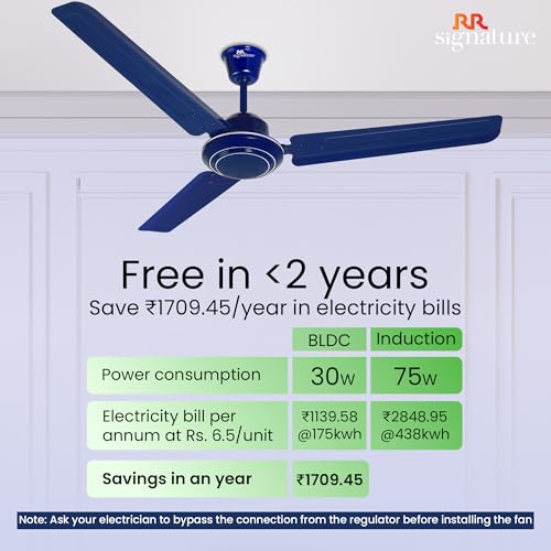 Image of RR Signature MORPHEUS 1200 MM BLDC Ceiling Fan With Remote | 60% Energy Savings | BEE 5 Star Rated Energy Efficiency| 2 Year Warranty [Oxford Blue]