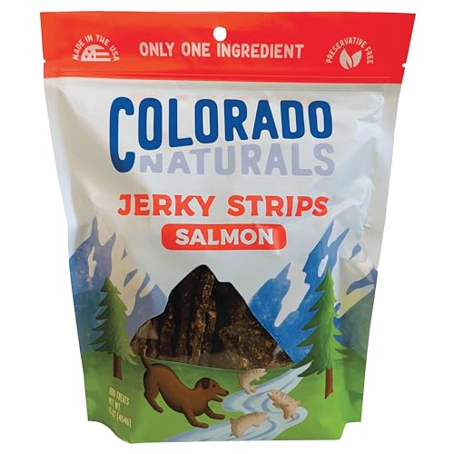 Colorado Naturals Salmon Jerky Strips Dog Treats, 16 oz – All-Natural, Made in USA, No Fillers or Preservatives – Wild Alaskan Caught, Rich with Omega-3