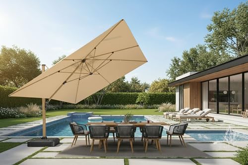 Image of PURPLE LEAF 9 Pieces Patio Dining Set Wicker Outdoor Furniture Rectangular Table and Chairs Set for Garden Patio Teak-Finish Aluminum Frame Backyard Kitchen Set, Cushions and Pillows Included