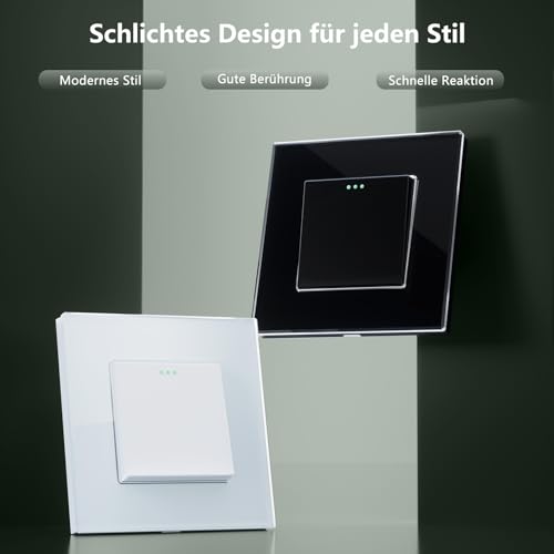 TAWOIA Lichtschalter 1 Fach 1 Weg Unterputz Taste Schalter 86 * 86mm Lichtschalter Glas Schwarz Kippschalter