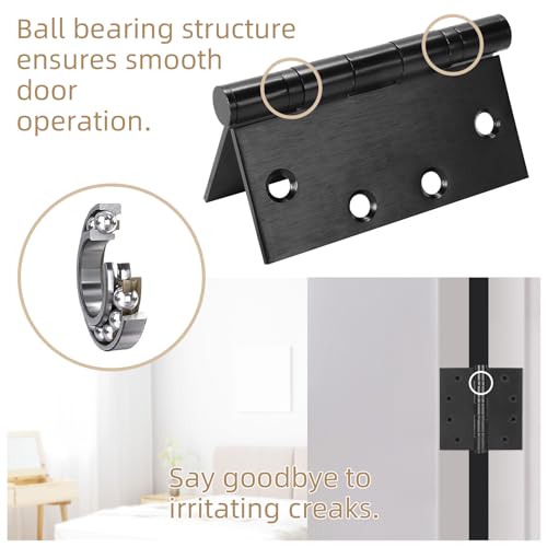 4.5" Ball Bearing Door Hinges with Square Corner, 3 Pack 4.5 x 4.5 Inches Stainless Steel Door Hinges Heavy Duty Hinges with 3mm Thickness, Black by ReFeltidolom - Image 3