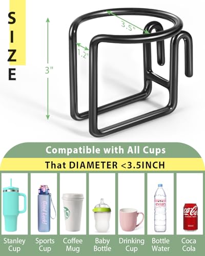 Kevenal Shopping Cart Cup Holder, Hanging Cup Holder for Shopping Carts, Black, Stainless Steel