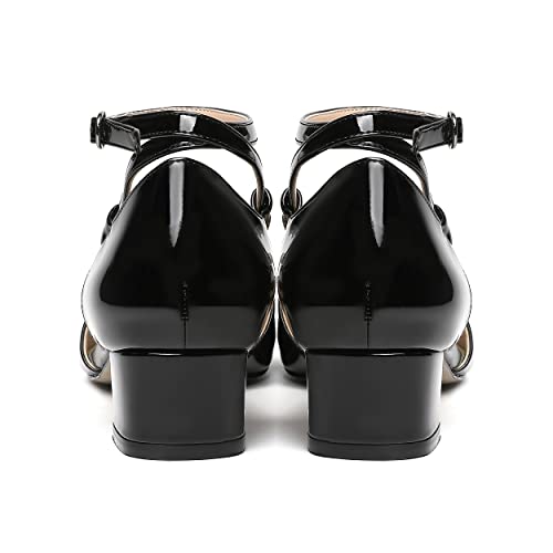 MERRORI Womens Patent Office Ankle Strap Buckle Solid Round Toe Casual Chunky Low Heel Pumps Shoes 1.5 Inch4