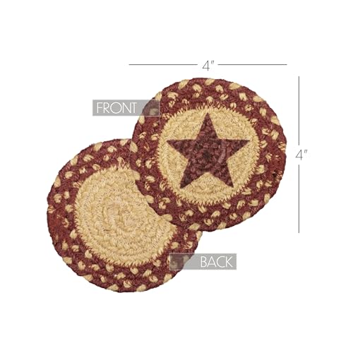 VHC-Brands-Burgundy-Tan-Jute-4-Stencil-Star-Coaster-Set-of-6-Red VHC Brands Burgundy Tan Jute 4 Stencil Star Coaster Set of 6 Red