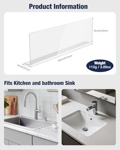 Image of Acrylic Sink Splash Guard, High Transparent Solid Splash Guard for Kitchen Island and Bathroom: 15.75 inchL x 1.6 inchW x 5.1 inchH