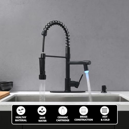 Image of AIMADI Matte Black Kitchen Faucet with Soap Dispenser Include 10 Inch Hole Cover Deck Plate