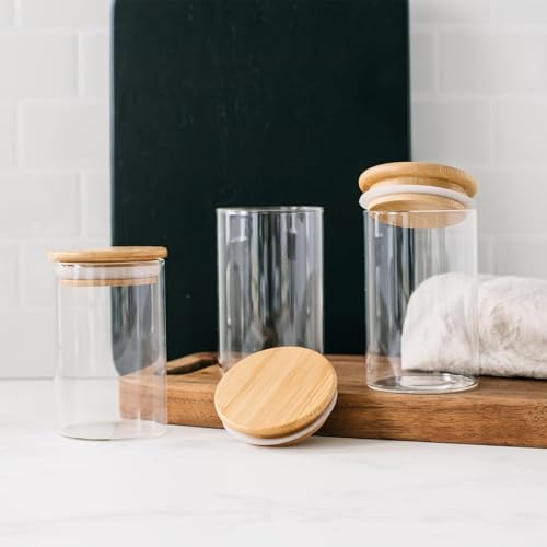 Image of Round Glass Jars with wooden lid Glass Jar set 330 ml food storage containers Borosilicate Glass Jar Set /Suit for Sugar, Salt, and Other Dry Food Storage set of 12(330 ML-ROUND-X JAR-)
