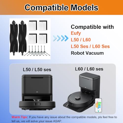 Image of Replacement Parts Compatible with Eufy L60 /L50 Series Robot Vacuums, Accessories Including 2 Main Brush, 4 Hepa Filters, 6 Side Brushes