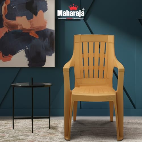 Image of MAHARAJA Heavy Duty Plastic Chairs with Arm Rest | 200Kg Capacity |for Home & Office (Amber Gold,Pack of 2)