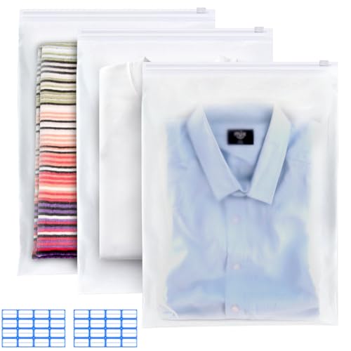 Zip Beutel Groß Wiederverwendbar 24 Stück 40x60cm Zipper Beutel Reisetasche wasserdichte Gefrostet Zip Tüten Bag Plastikbeutel Aufbewahrungsbeutel für Kleidung Unterwäsche Handtuch Schuhe Kosmetik