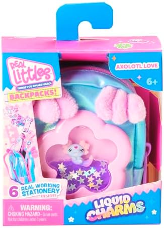 REAL LITTLES Liquid Charms, 1 Liquid Filled Micro-Sized Backpack with Window & Tiny Animal Charm Bobbing Inside, Reveal 6 Cute Tiny Animal Themed Stationery Surprises - Styles May Vary - 4