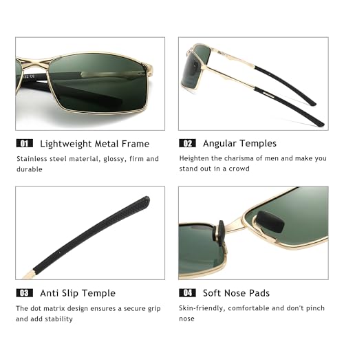 SUNGAIT Ultra Lightweight Polarized Sunglasses Men Rectangular Metal Frame with Spring Hinge SGT559ZH-HH-JKML3