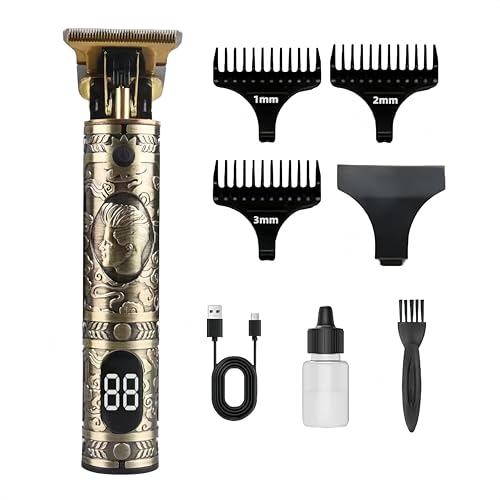 RYAYPOW Maquina de Cortar Pelo Hombre Profesional, Cortapelos Inalámbrico con Pantalla LED, Cuchilla T de Titanio, Carga USB Tipo C, Recortadora de Barba y Cabello 120 min Uso, Afeitadora Eléctrica