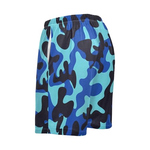 Blue Black Camouflage Pajama Shorts for Men Lounge Pants Pajama Sleep Shorts Mens Sleep Shorts with Pockets, S-XXL-XXL3