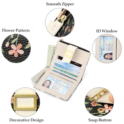 Image of RNIEGA Small Wallets for Women Bifold Vegan Leather Wallet RFID Blocking | Floral Pattern Card Holder with Zipper Pocket