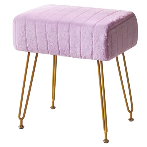 IBUYKE Velvet Rechteckiger Fußstützenstuhl Ottoman, Make-up Eitelkeits Hocker Beistelltisch, Samt Schminktisch Sitz, Pouf Couch Hocker, Goldene Stahlbeine, Lila L/G-51V