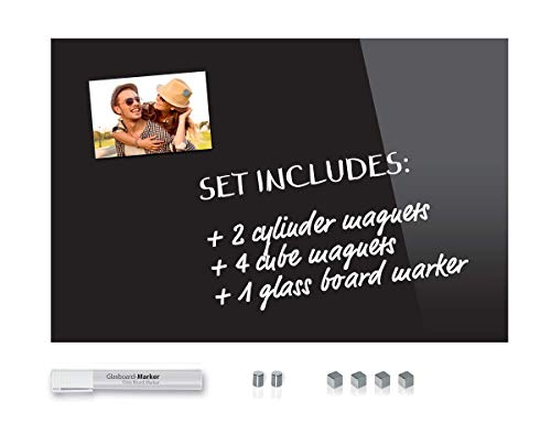 Be!Board Sy488 Tableau Magnétique en Verre (60 X 40 cm), Noir, + 6 Aimants + 1 Marqueur Blanc Cover