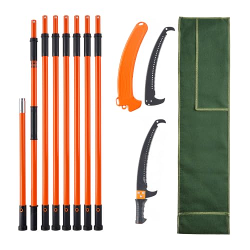 Image of VEVOR Manual Pole Saw, 7.3-27 ft Extendable Tree Pruner, Sharp Steel Blade High Branches Trimming, Manual Branch Trimmer with Lightweight 8 Fiberglass Handles, for Pruning Palms and Shrubs