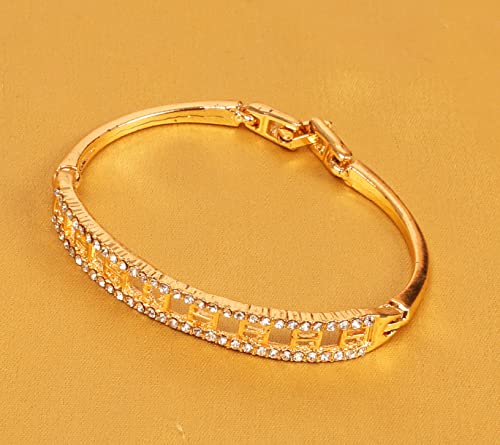 Image of Touchstone Indian bracelets for women mixed metal cuff crystal rhinestones bracelet handcrafted wrist enhancer free size designer in gold or oxidized white tone