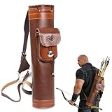TOPARCHERY Traditional Shoulder Back Quiver Bow Leather Arrow Holder with Large Pouch Handmade Straps Belt Bag Brown