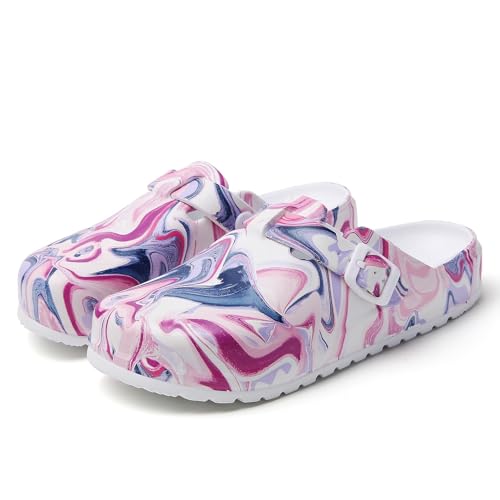 Image of Eliogn Women's Garden Clogs with Print, Waterproof Slip Resistant Work Clogs, Lightweight EVA Slip-On Mules, Cushioned Comfortable Shoes for Nurse, Chef, Kitchen, Beach