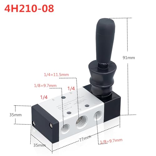 4H210-08 Interrupteur de Valve d'Air Pneumatique à Commande Manuelle 5 Ports 2 Positions - 3