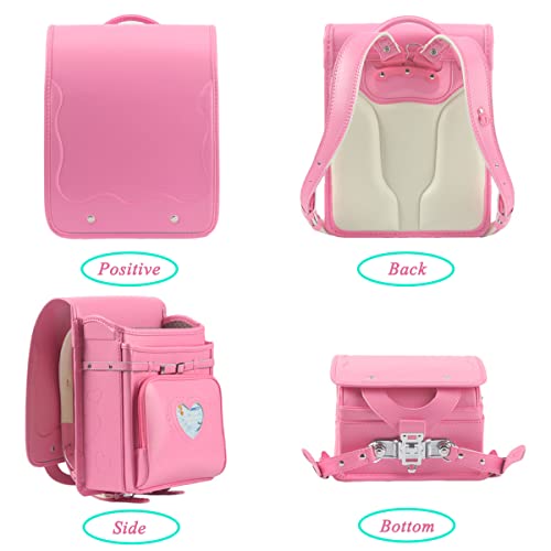 randoseru peach backpack japanese school bag Senior PU leather rotate lock send gift3