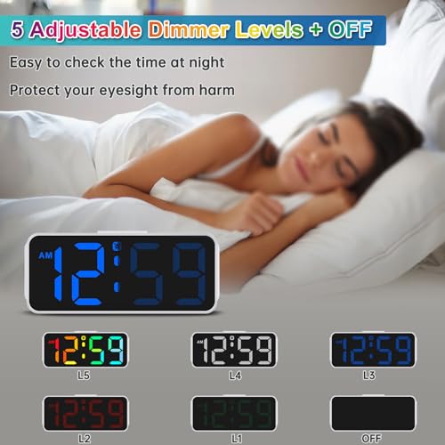 Image of Peakeep Tiny Small Digital Alarm Clock Plug in for Kids Bedroom Bedside Nightstand, 8 RGB Colors Large Display Dimmable 6 Brightness, Corded Electric Battery Backup (White - RGB)