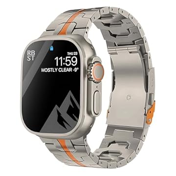 Pulseira de titânio de 49 mm compatível com Apple Watch, ultra e Ultra2, pulseira de metal de titânio leve e durável, para iWatch séries 9, 8, 7, 6, 5, 4, 3, 2, 1 e SE (42/44/45/49 mm, laranja