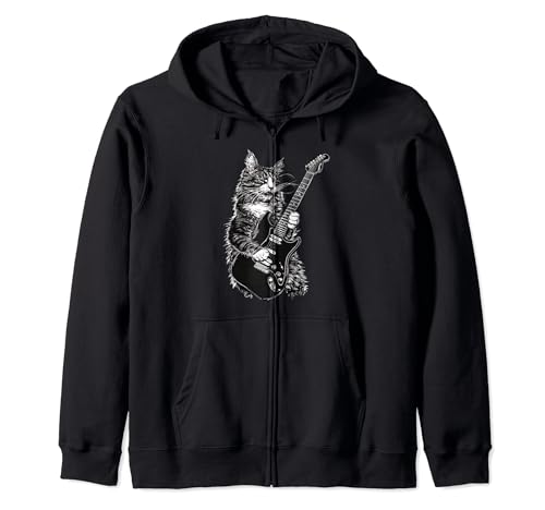 Rock Cat Tocando Guitarra Eléctrica Diseño Hombre Mujer Sudadera con Capucha