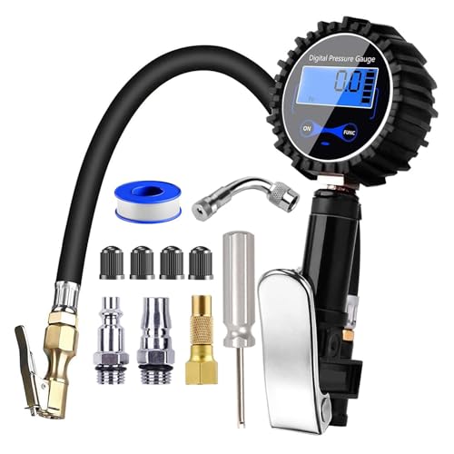 YUENTOEN Digital Tire Inflator with Pressure Gauge, 200 PSI Heavy Duty Air Chuck and Compressor Accessories with Rubber Hose and Quick Connect Coupler for Car Trucks Motorcycles Bicycles