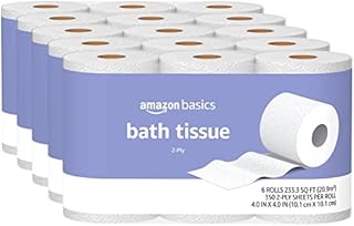 Amazon Basics 2-Ply Toilet Paper, 6 Rolls (Pack of 5), 30 Rolls total (Previously Solimo)