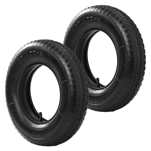 Holdfiturn 2PCS Tyre and Innertube Heavy Duty Pneumatic Rubber Wheel Double Thickness Inner Outer Tubes Tire Set Replacement Tyre for Wheelbarrows Sack Truck Hand Trolley Cart (2PCS 4.80/4.00-8)
