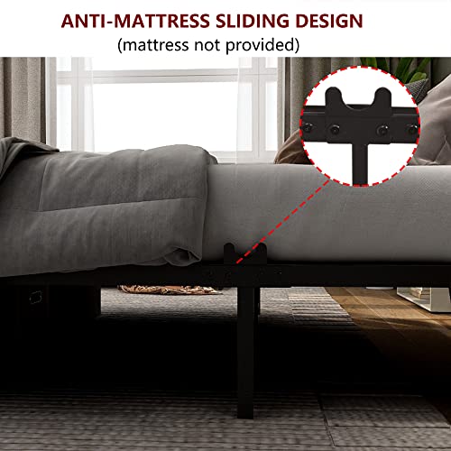 Dumee Full Size Bed Frame With Wood Storage Headboard, Metal Platform Bed Frames Full, No Box Spring Needed, Noise Free, Reinforced Strong Support Leg, Textured Black&Brown Oak #TOP6