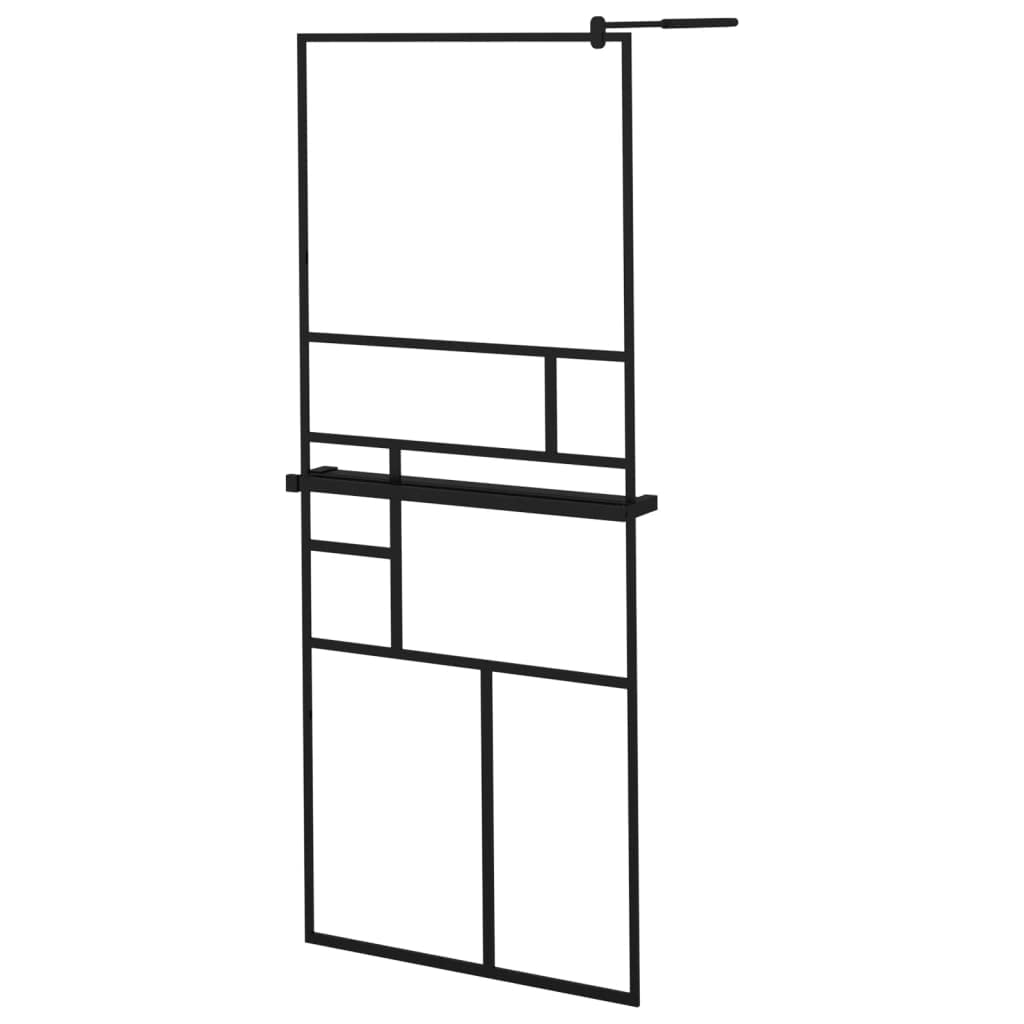 Mampara Ducha con Estante Vidrio ESG y Aluminio Negro 80x195 cm, Mampara Bañera, Mampara Baño Ducha, Cabina De Ducha, Mampara Baño - 3185449