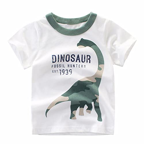 Little Boys Short Sleeve T Shirt Toddler Crewneck T-Shirts Graphic Printed Top Tee Undershirt Clothes Size for 2-7 Years (White dinosaur,3-4T)