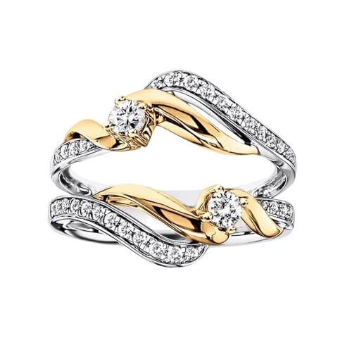 IVANKA Unique Round Cut White Diamond Ring Enhancer Wedding Band guards 925 sterling Silver 14K Two tone gold vermeil engagement ring jacket stackabel Matching bridal ring promise ring birthday gift double curved band ring gift for her