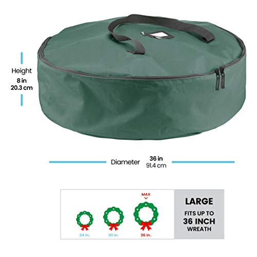 image for ZOBER Premium Christmas Wreath Storage Bag 36” - Dual-Zippered Stora