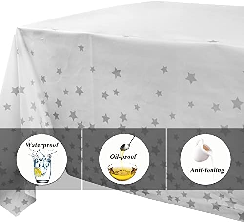 2 Pieces 54" x 106" Plastic Table Cloth Wipeable Star Tablecloth Waterproof Table Cover Easter EID Tablecloth for Outdoor Picnic Birthday Weddings Graduation Party Supply (Grey)