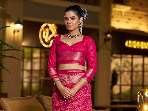 Image of SWORNOF Womens Linen Silk Saree | Saree for Women With Unstitched Blouse | Saree with Blouse Piece | Soft and Skin Friendly