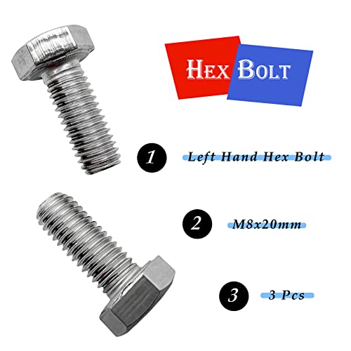 Image of M8x20mm Left Hand Hex Bolt,304 Stainless Steel Reverse Threaded Hex Bolts,Silver Fully Threaded Hex Bolts(3Pcs)