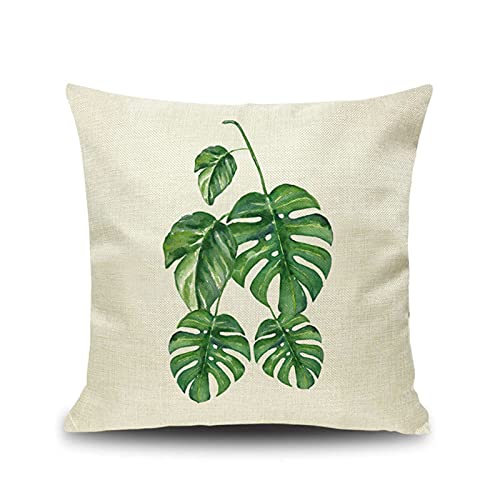 Lieson Fundas de almohada decorativas, 1 funda de almohada al aire libre de 18 x 18 45 x 45 cm hojas tropicales patrón de fundas de almohada de color beige verde, lino