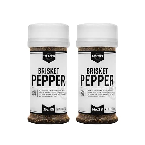 Lillie's Q - Brisket Pepper BBQ Rub, Cracked Pepper BBQ Rub, Traditional Texas-Style Brisket Barbeque Rub, Large Pepper Grind Size, Perfect Barbeque Seasoning for Brisket, Beef, Lamb (3.6 oz, 2-Pack)