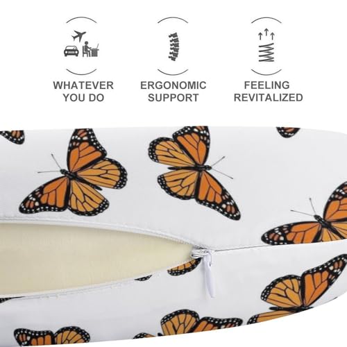 Image of Pain Relief Travel Neck Pillow Butterfly Flying, Memory Foam U Shaped Support, Breathable Zip Cover for Airplane Car Office Men Women