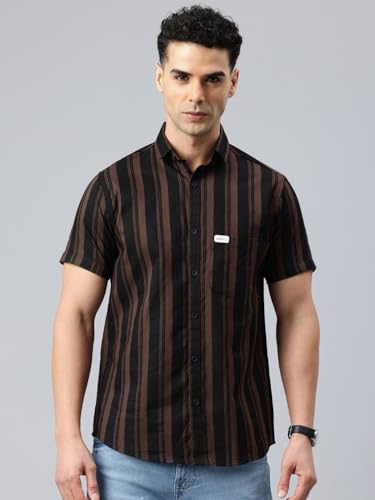 Image of Majestic Man Men Slim Fit Cotton Striped Half Sleeve Casual Shirt