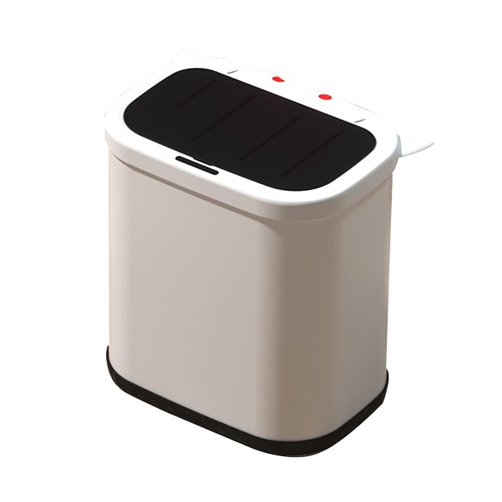Smart Sensor Trash Can, Household with Cover 10L Automatic Sensor Switch Cover Sealed and Waterproof Design Mute Opening and Closing Toilet Paper Basket(White)